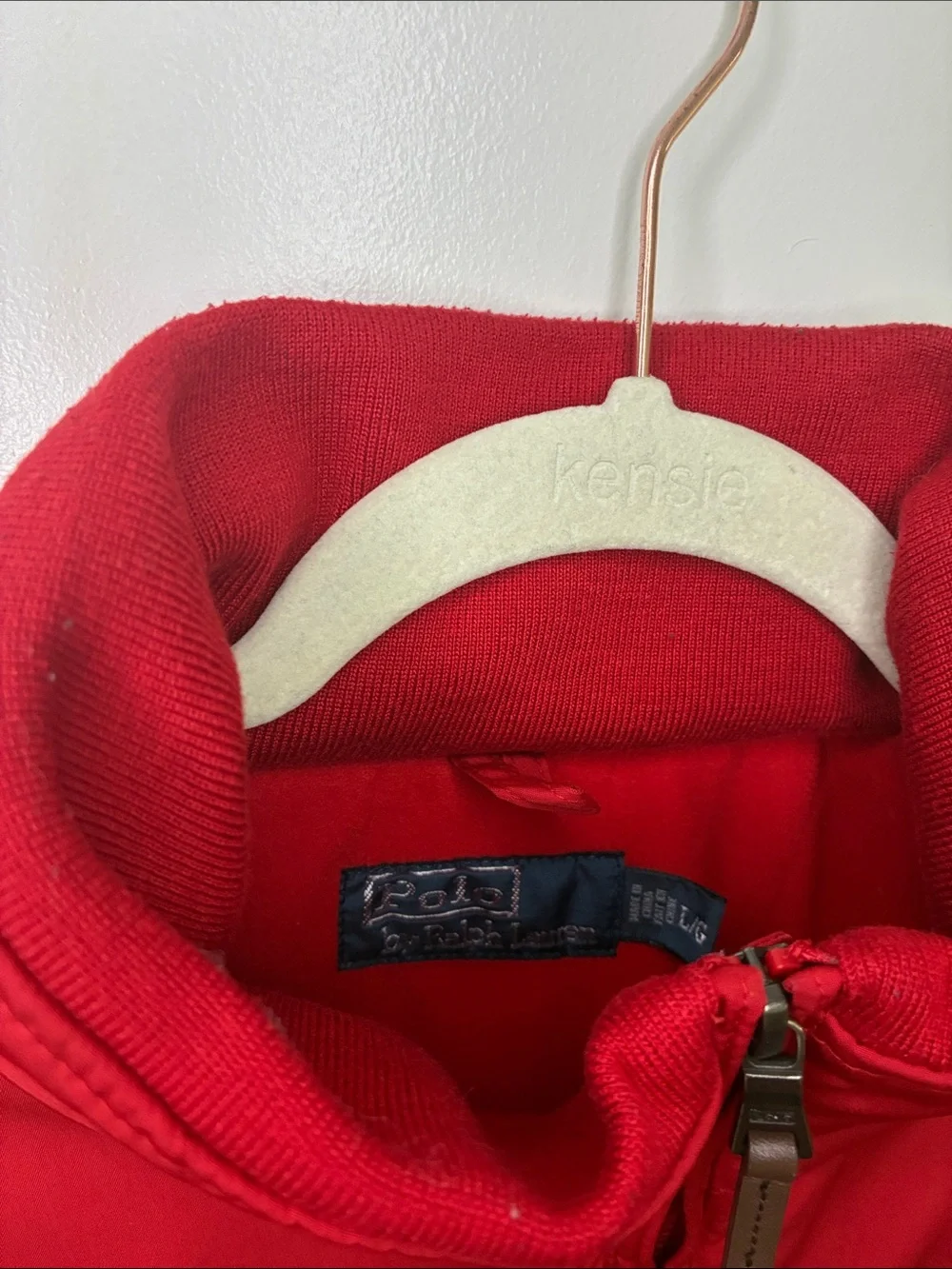 Vintage Polo Ralph Lauren Red Lightweight Full-Zip Shirt Jacket Hideaway Hood Lg
